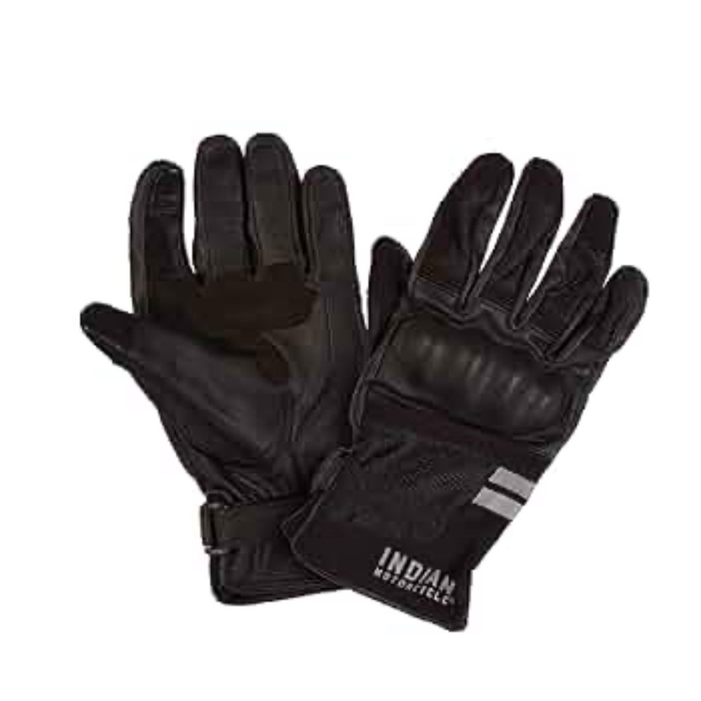 GENUINE INDIAN MOTORCYCLE MEN'S FLAT TRACK LEATHER & NEOPRENE GLOVES BLACK - SM‎